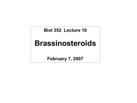 Biol 352 Lecture 10 Brassinosteroids February 7, 2007.