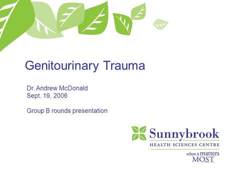 Genitourinary Trauma Dr. Andrew McDonald Sept. 19, 2006