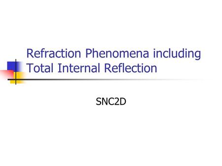 Refraction Phenomena including Total Internal Reflection