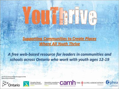 Supporting Communities to Create Places Where All Youth Thrive A free web-based resource for leaders in communities and schools across Ontario who work.