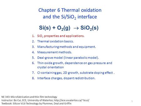 Chapter 6 Thermal oxidation and the Si/SiO2 interface