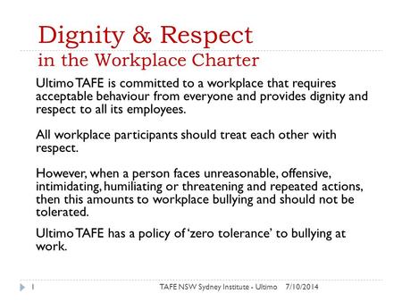Dignity & Respect in the Workplace Charter