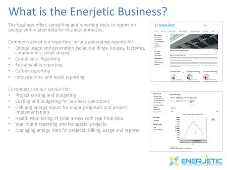 What is the Enerjetic Business? The business offers consulting and reporting tools to report on energy and related data for business purposes. Common uses.