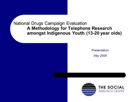 National Drugs Campaign Evaluation A Methodology for Telephone Research amongst Indigenous Youth (13-20 year olds) Presentation May 2006.