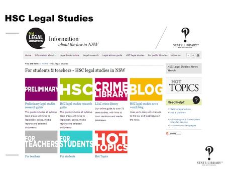 HSC Legal Studies. Legal Studies resources on the internet – HSC and Preliminary In this session you will learn about: Online databases you can use to.
