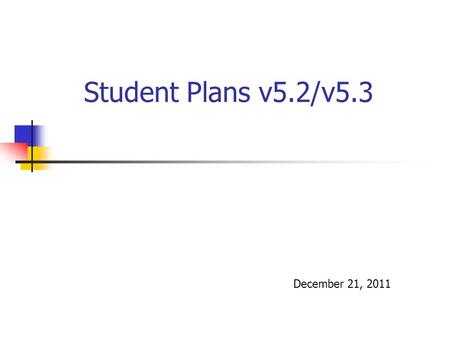 Student Plans v5.2/v5.3 December 21, 2011. 2 Enhancements & Corrections! Eligible/Not Eligible wording changes, now shows on web as well as PDF My Evaluations.