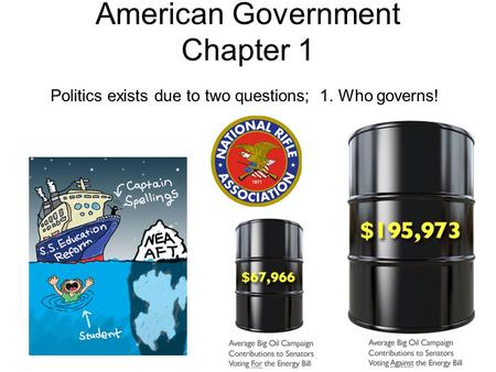 American Government Chapter 1 Politics exists due to two questions; 1. Who governs!