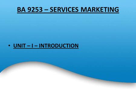 BA 9253 – SERVICES MARKETING