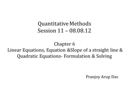 Quantitative Methods Session 11 –