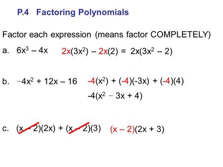 P.4   Factoring Polynomials