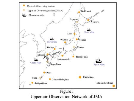Figure1 Upper-air Observation Network of JMA Nemuro Ishigakijima Minamidaitojima Naha Naze Kagoshima Fukuoka Yonago Sapporo Wakkanai Wajima Akita Minamitorishima.