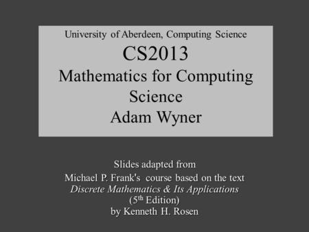 Mathematics for Computing Science