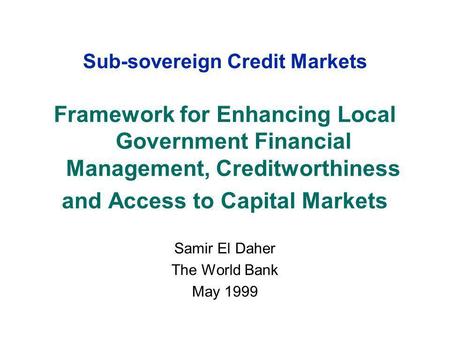 Sub-sovereign Credit Markets