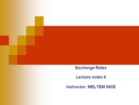 Exchange Rates Lecture notes 8 Instructor: MELTEM INCE.