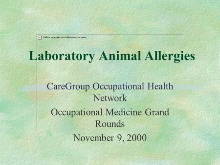 Laboratory Animal Allergies CareGroup Occupational Health Network Occupational Medicine Grand Rounds November 9, 2000.