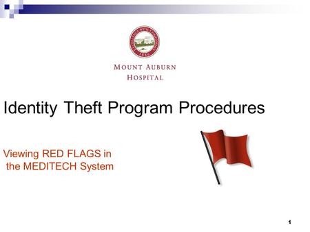 1 Identity Theft Program Procedures Viewing RED FLAGS in the MEDITECH System.