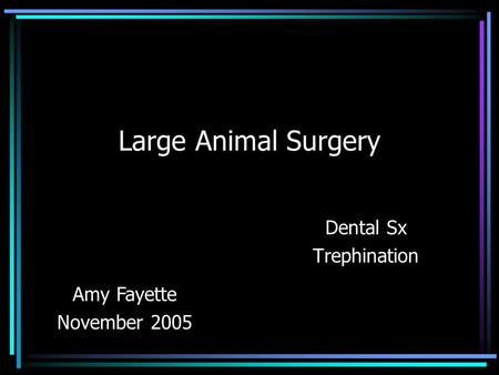Large Animal Surgery Dental Sx Trephination Amy Fayette November 2005.