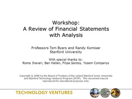 Workshop: A Review of Financial Statements with Analysis