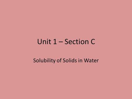 Solubility of Solids in Water
