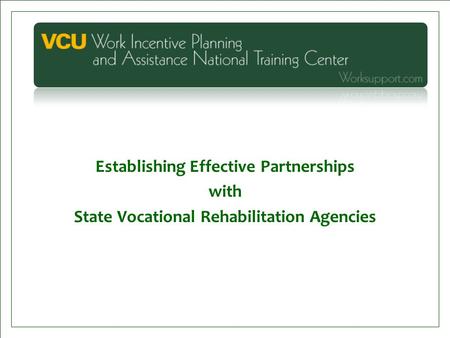 Establishing Effective Partnerships with State Vocational Rehabilitation Agencies.