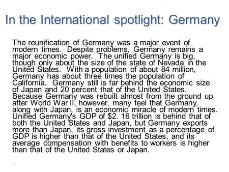 In the International spotlight: Germany