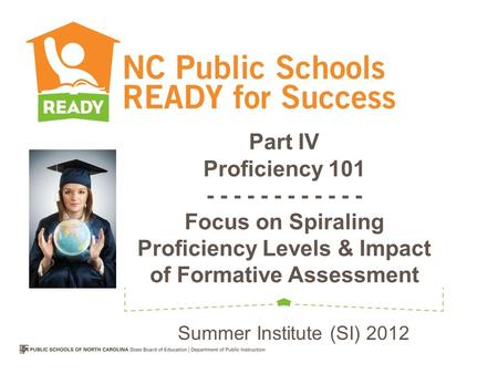 Part IV Proficiency 101 - - - - - - - - - - - - Focus on Spiraling Proficiency Levels & Impact of Formative Assessment Summer Institute (SI) 2012.