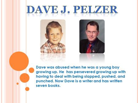 Dave was abused when he was a young boy growing up. He has persevered growing up with having to deal with being slapped, pushed, and punched. Now Dave.