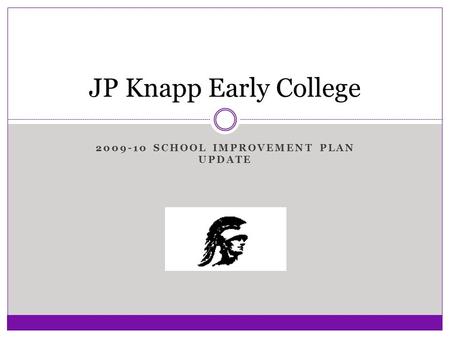 2009-10 SCHOOL IMPROVEMENT PLAN UPDATE JP Knapp Early College.