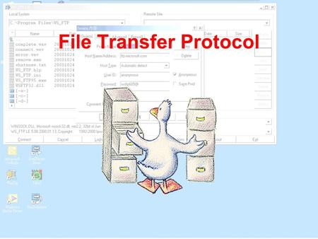 File Transfer Protocol. FTP (File Transfer Protocol) is used to transfer programs or other information from one computer to another. This simple tool.