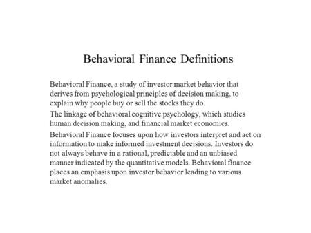 Behavioral Finance Definitions