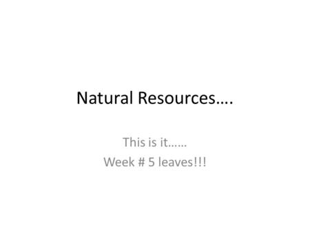 Natural Resources…. This is it…… Week # 5 leaves!!!