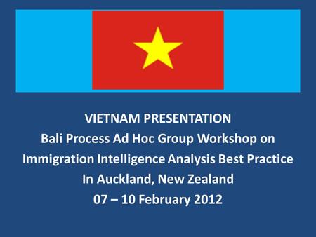 T VIETNAM PRESENTATION Bali Process Ad Hoc Group Workshop on Immigration Intelligence Analysis Best Practice In Auckland, New Zealand 07 – 10 February.