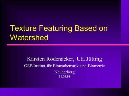Texture Featuring Based on Watershed Karsten Rodenacker, Uta Jütting GSF-Institut für Biomathematik und Biometrie Neuherberg 11.05.98.