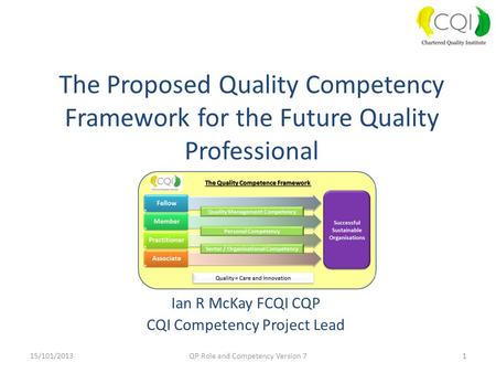 Ian R McKay FCQI CQP CQI Competency Project Lead