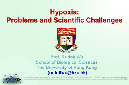 Hypoxia: Problems and Scientific Challenges Hypoxia: Problems and Scientific Challenges Prof. Rudolf Wu School of Biological Sciences The University of.