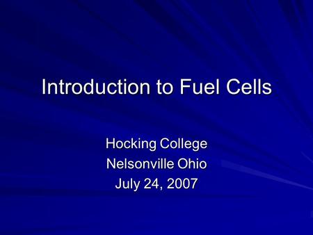Introduction to Fuel Cells