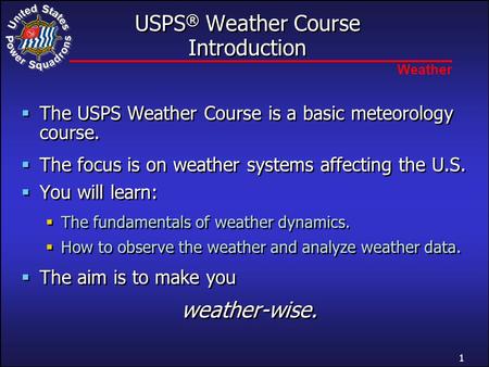USPS® Weather Course Introduction