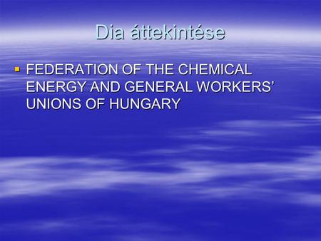 Dia áttekintése  FEDERATION OF THE CHEMICAL ENERGY AND GENERAL WORKERS’ UNIONS OF HUNGARY.