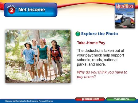 Take-Home Pay The deductions taken out of your paycheck help support schools, roads, national parks, and more. Why do you think you have to pay taxes?