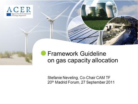 Framework Guideline on gas capacity allocation Stefanie Neveling, Co-Chair CAM TF 20 th Madrid Forum, 27 September 2011.