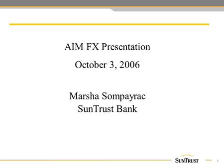 1 AIM FX Presentation October 3, 2006 Marsha Sompayrac SunTrust Bank.