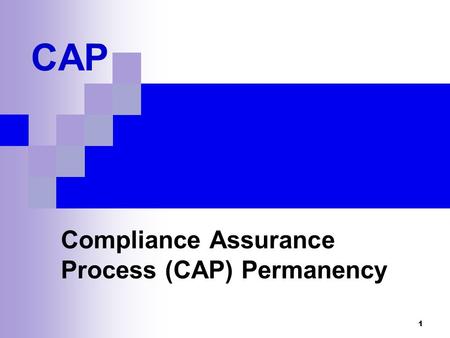 Compliance Assurance Process (CAP) Permanency