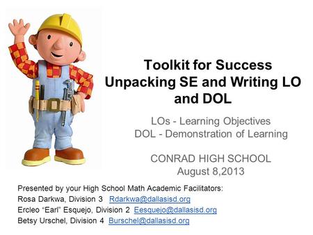Toolkit for Success Unpacking SE and Writing LO and DOL