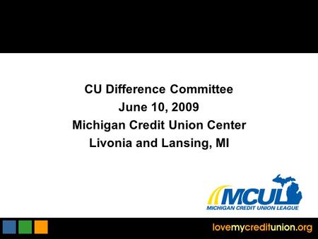CU Difference Committee June 10, 2009 Michigan Credit Union Center Livonia and Lansing, MI.