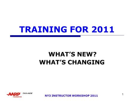 1 NY3 INSTRUCTOR WORKSHOP 2011 TRAINING FOR 2011 WHAT’S NEW? WHAT’S CHANGING.