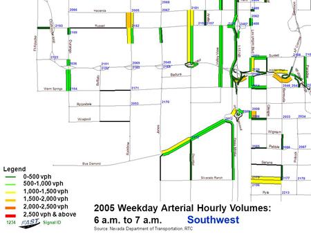 2005 Weekday Arterial Hourly Volumes: 6 a.m. to 7 a.m. Southwest Source: Nevada Department of Transportation, RTC Legend 0-500 vph 500-1,000 vph 1,000-1,500.