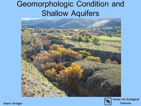 Geomorphologic Condition and Shallow Aquifers Center for Ecological Sciences Shann Stringer.