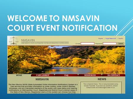Welcome to NMSAVIN COURT EVENT NOTIFICATION
