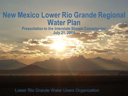 LRGWUO New Mexico Lower Rio Grande Regional Water Plan Presentation to the Interstate Stream Commission: July 21, 2004 Lower Rio Grande Water Users Organization.