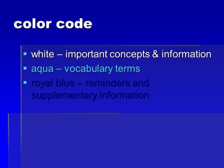 color code white – important concepts & information